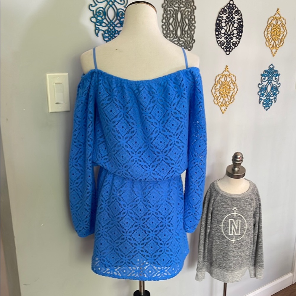 Lilly Pulitzer Blue Eyelet Off-Shoulder Jumpsuit - Picture 3 of 7
